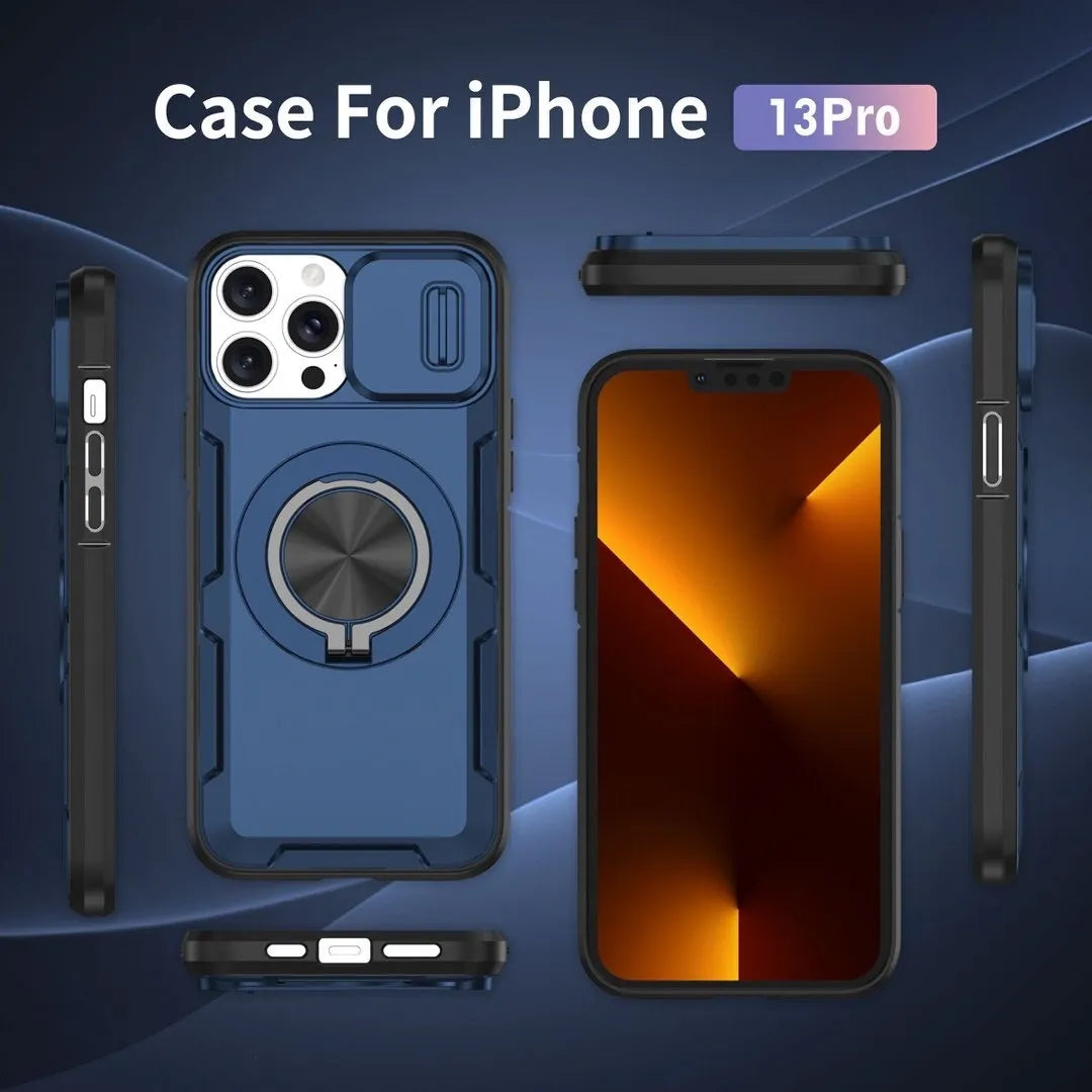 2-in-1 Magnetic Sliding Lens Case, Blue for iPhone 13 Pro
