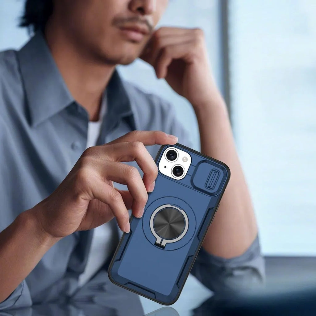 2-in-1 Magnetic Sliding Lens Case, Blue for iPhone 14