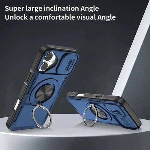 2-in-1 Magnetic Sliding Lens Case, Blue for iPhone 16