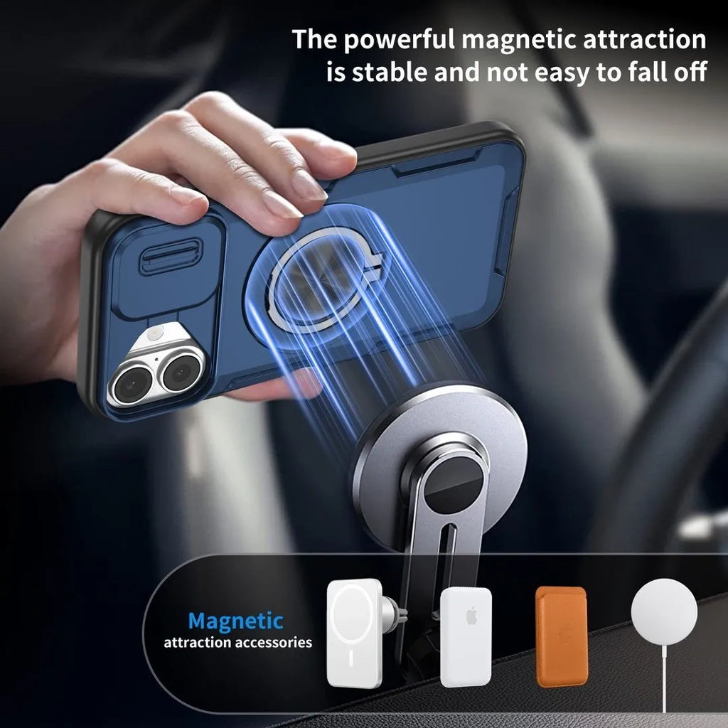 2-in-1 Magnetic Sliding Lens Case, Blue for iPhone 16