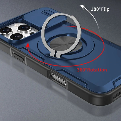 2-in-1 Magnetic Sliding Lens Case, Blue for iPhone 16 Pro
