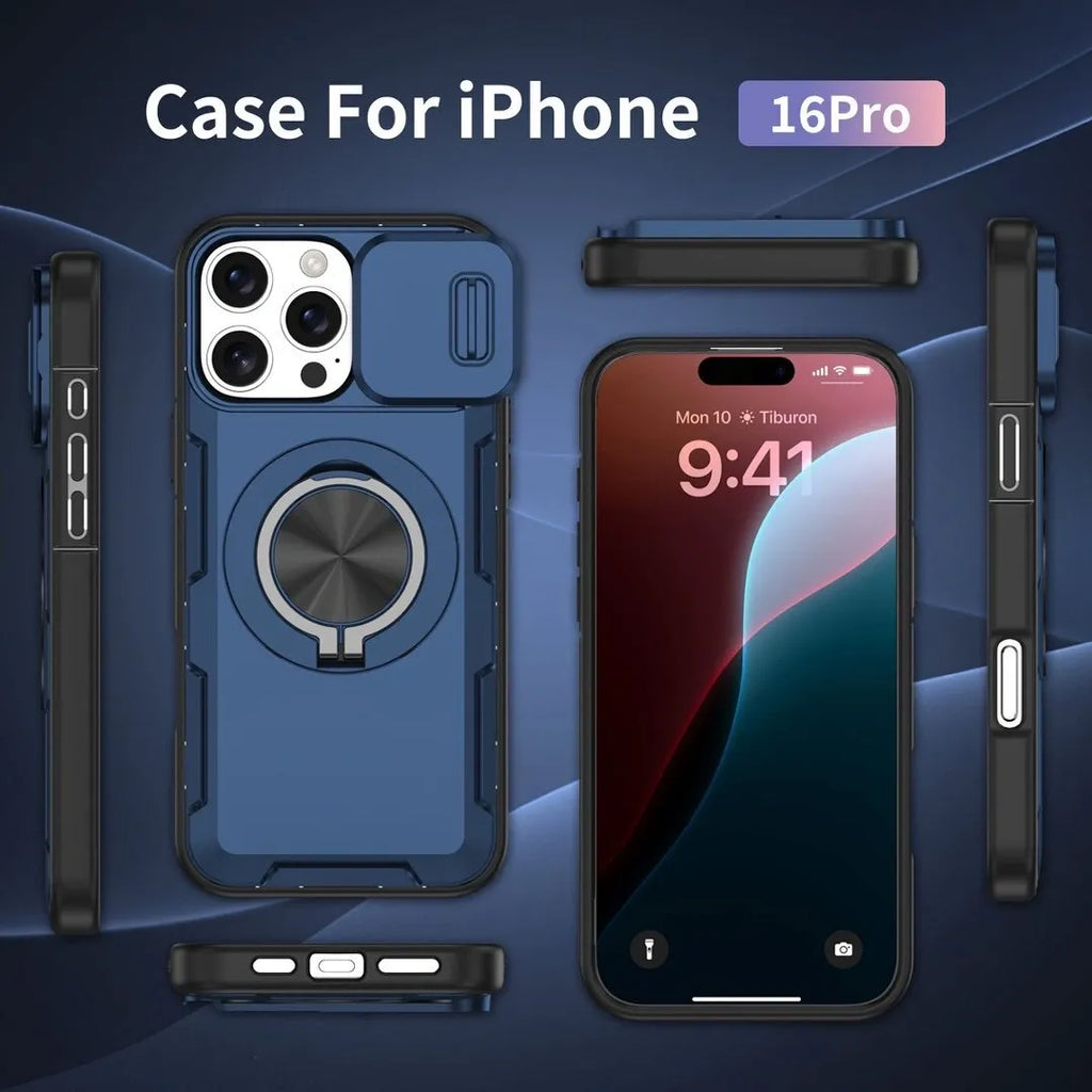 2-in-1 Magnetic Sliding Lens Case, Blue for iPhone 16 Pro