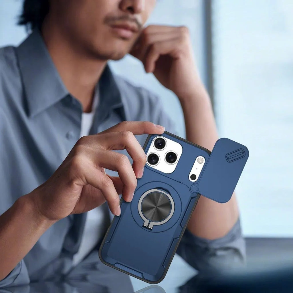 2-in-1 Magnetic Sliding Lens Case, Blue for iPhone 17 Pro