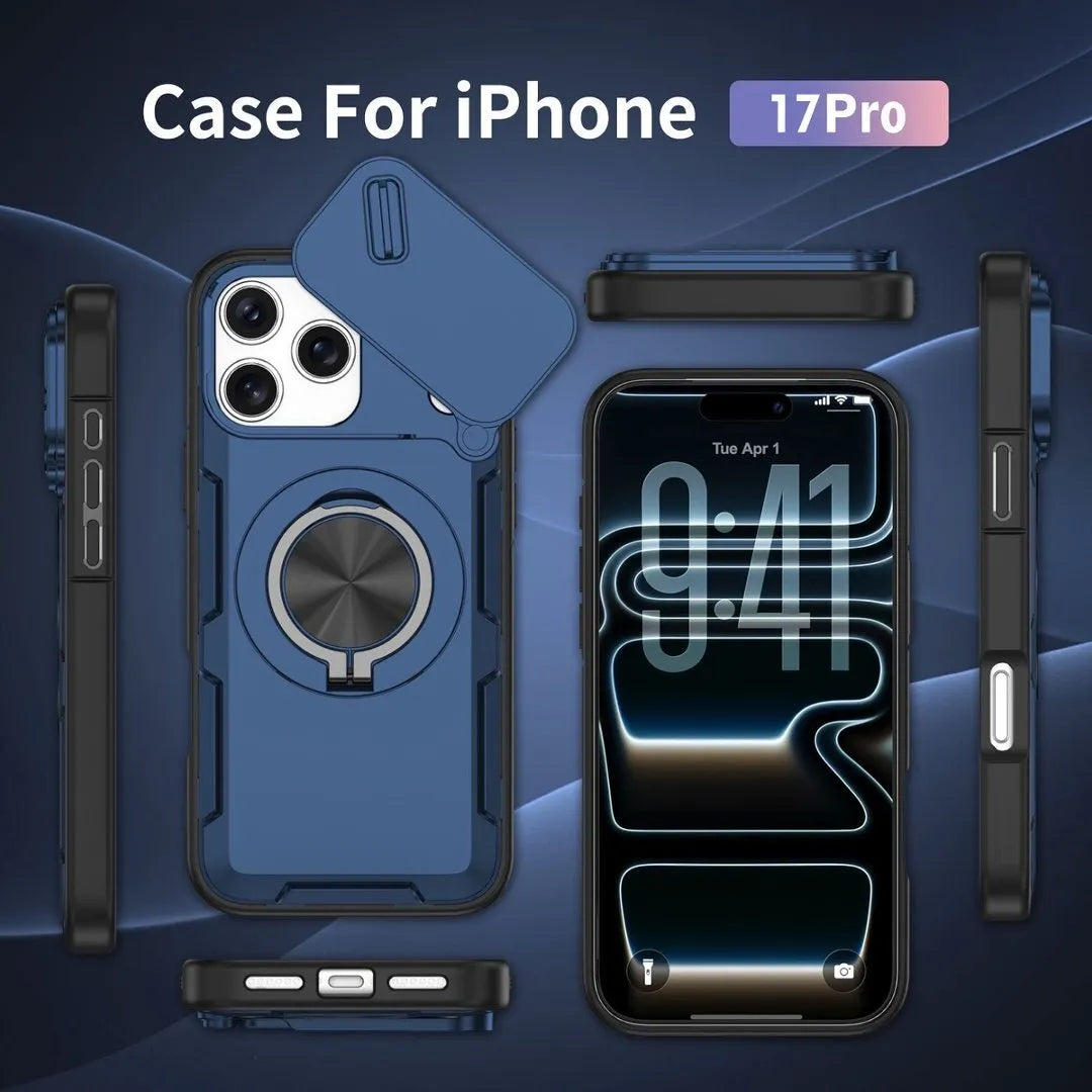 2-in-1 Magnetic Sliding Lens Case, Blue for iPhone 17 Pro