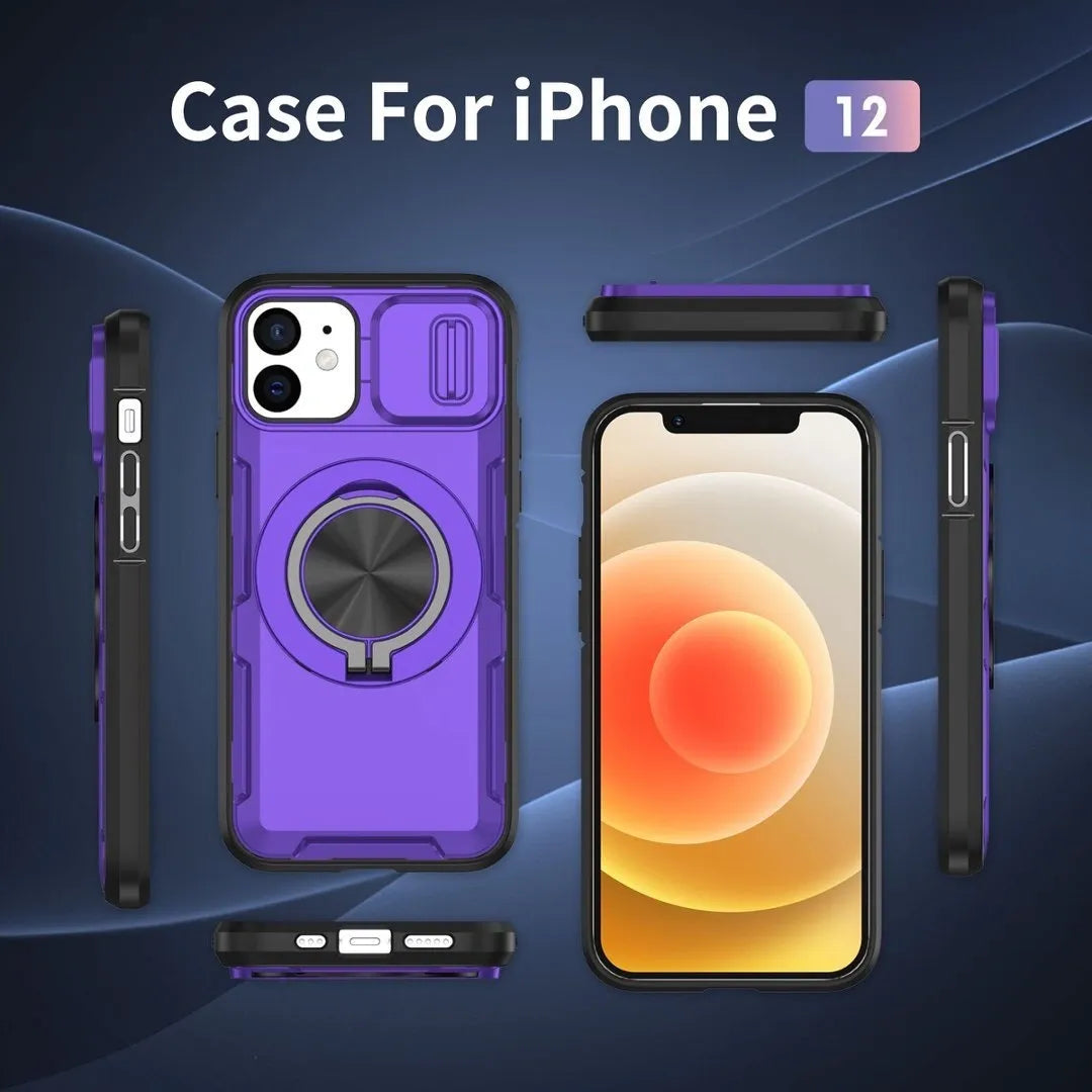 2-in-1 Magnetic Sliding Lens Case, Purple for iPhone 12
