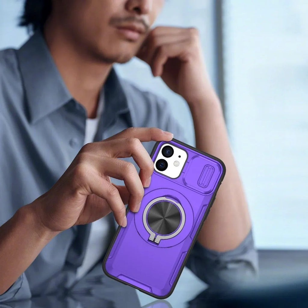 2-in-1 Magnetic Sliding Lens Case, Purple for iPhone 12