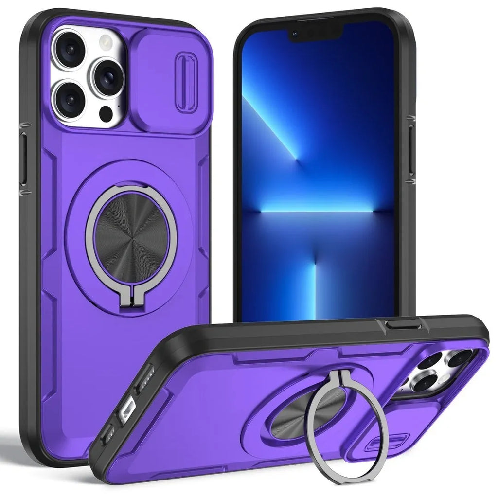 2-in-1 Magnetic Sliding Lens Case, Purple for iPhone 13