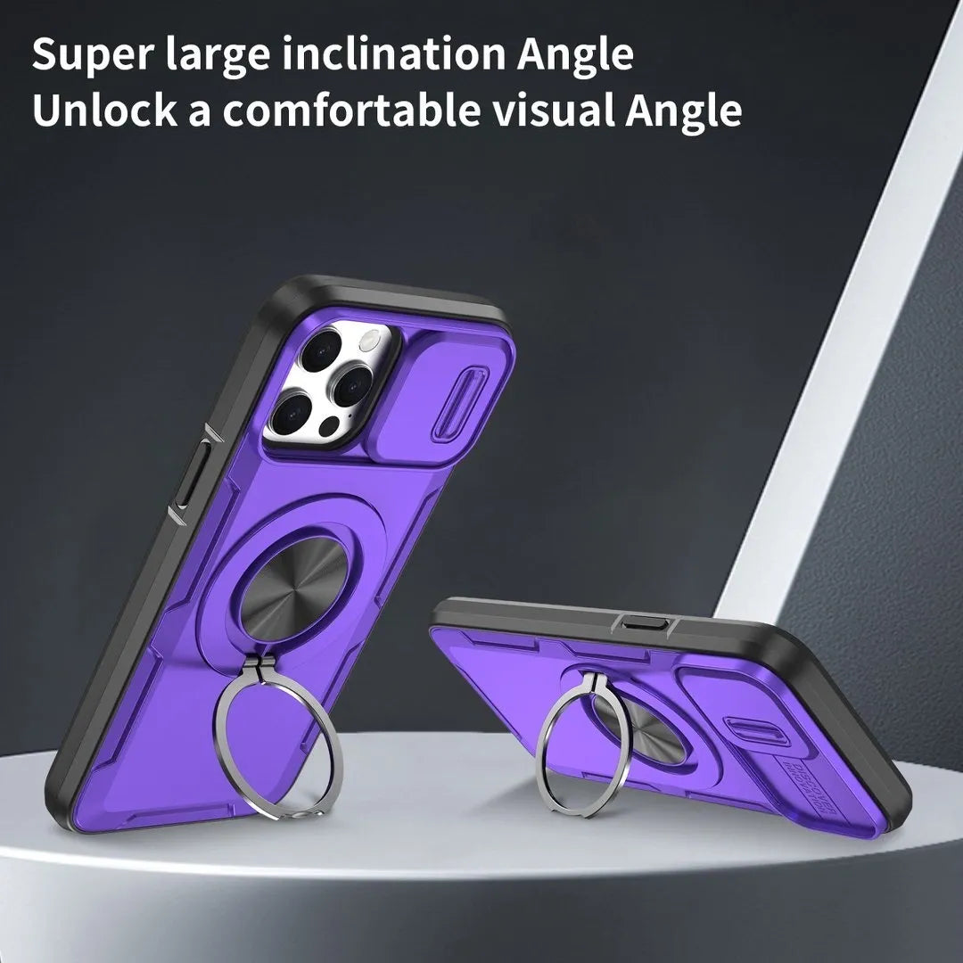2-in-1 Magnetic Sliding Lens Case, Purple for iPhone 13 Pro
