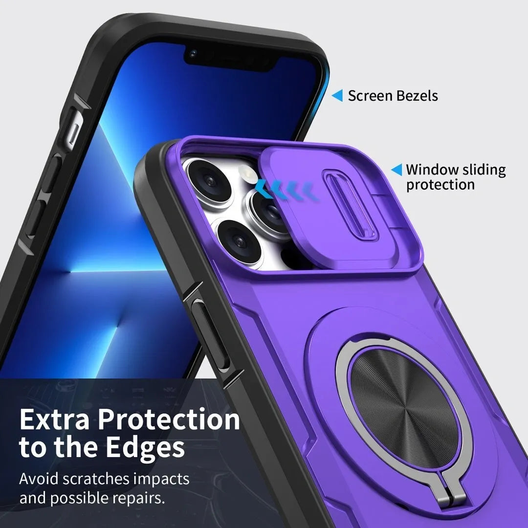 2-in-1 Magnetic Sliding Lens Case, Purple for iPhone 13 Pro
