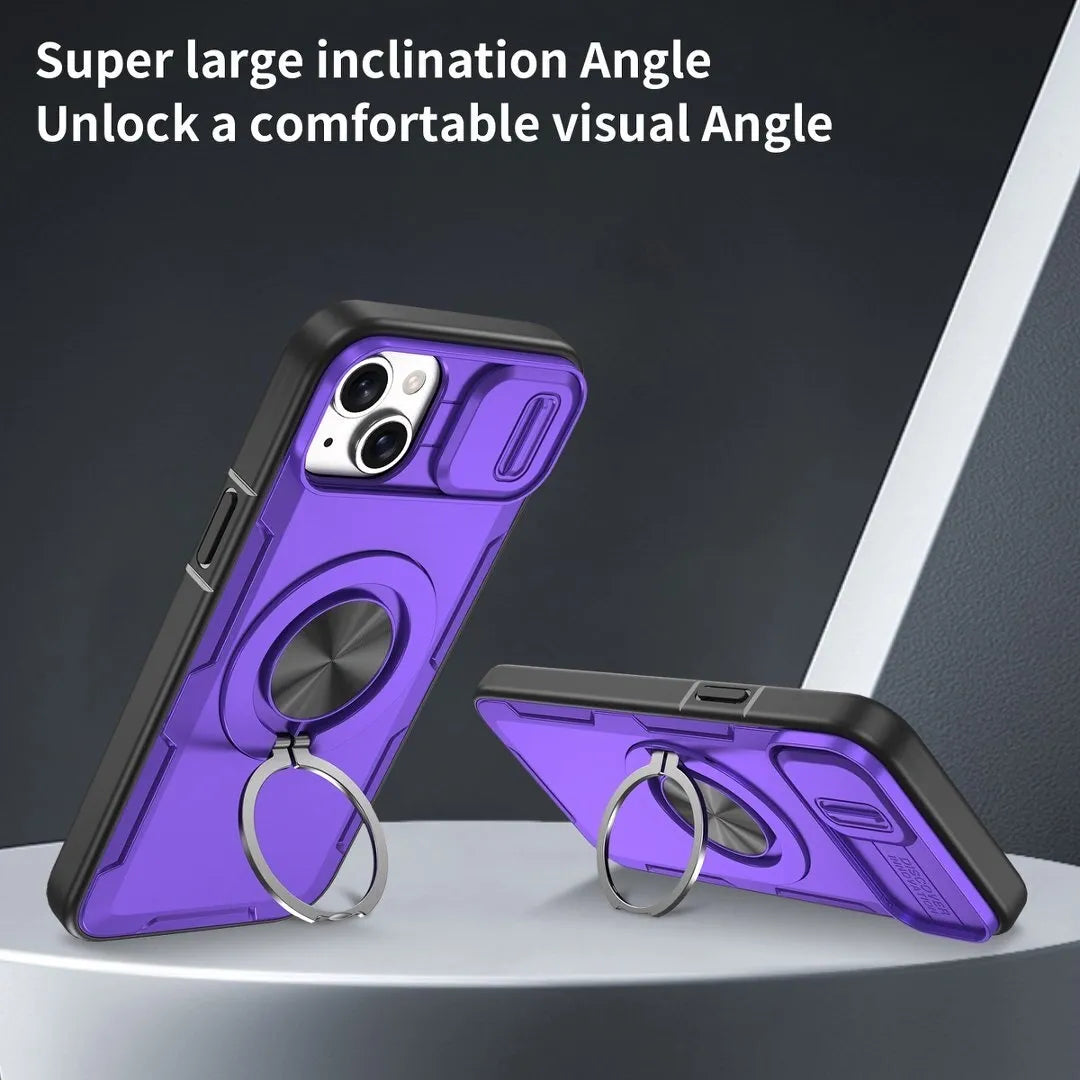 2-in-1 Magnetic Sliding Lens Case, Purple for iPhone 14