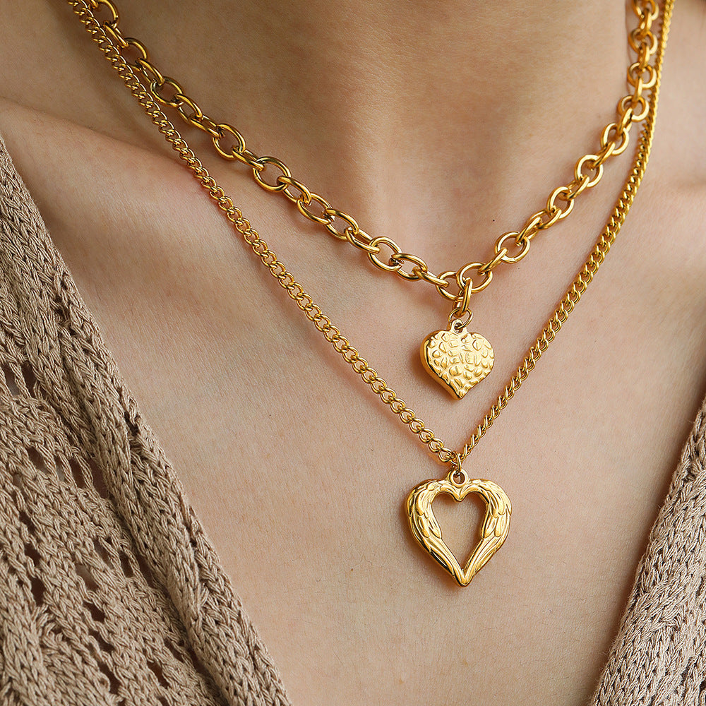 Luxury Heart Pendant Necklace and Bracelet Bold Cuban Link Chain